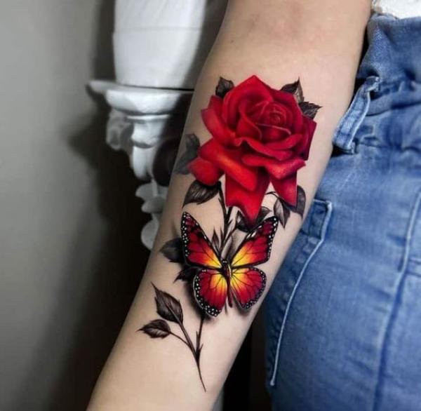 40 Rose and Butterfly Tattoo Designs with Meaning