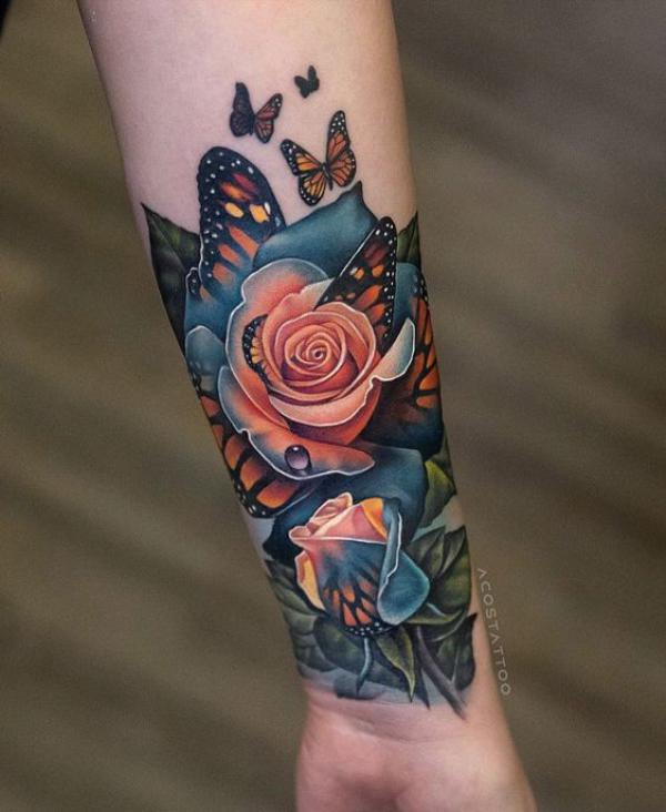40 Rose and Butterfly Tattoo Designs with Meaning