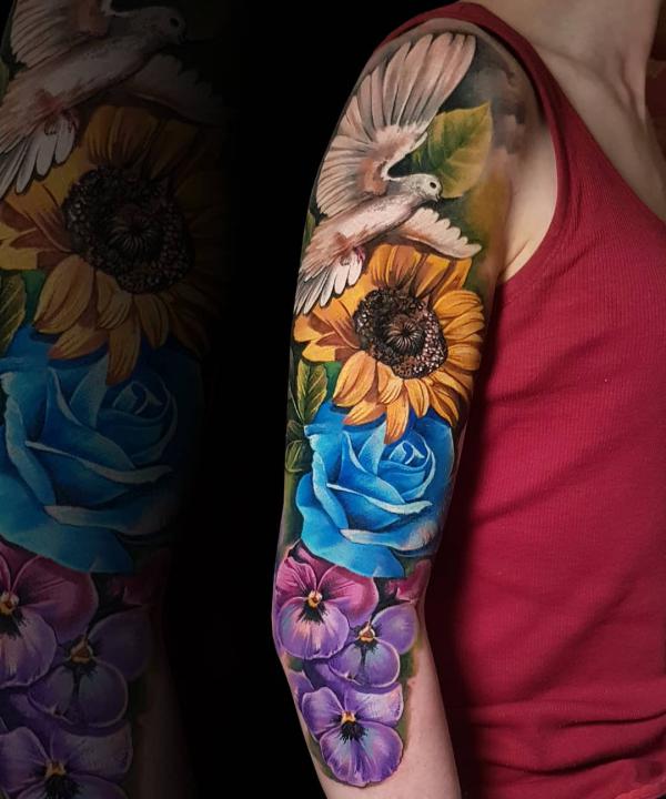 20 Beautiful Sunflower and Rose Tattoo Designs