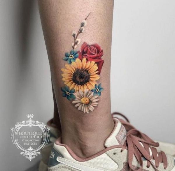 20 Beautiful Sunflower and Rose Tattoo Designs