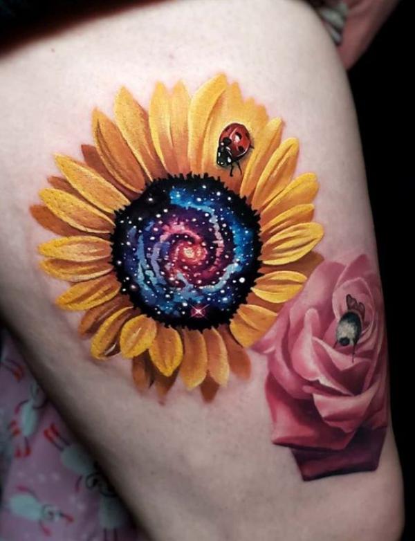 20 Beautiful Sunflower and Rose Tattoo Designs