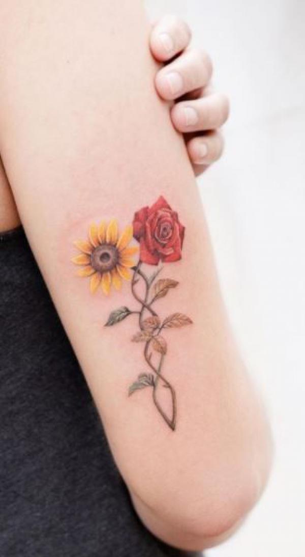20 Beautiful Sunflower and Rose Tattoo Designs