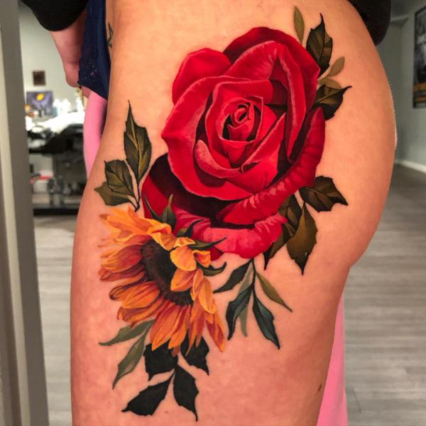 20 Beautiful Sunflower and Rose Tattoo Designs