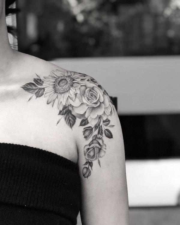 20 Beautiful Sunflower and Rose Tattoo Designs