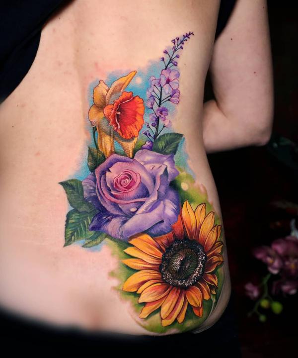 20 Beautiful Sunflower and Rose Tattoo Designs