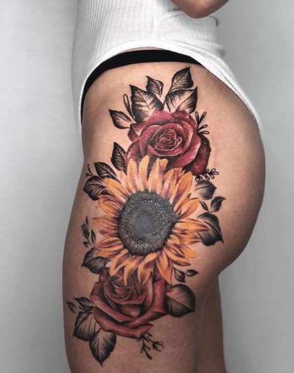 20 Beautiful Sunflower and Rose Tattoo Designs