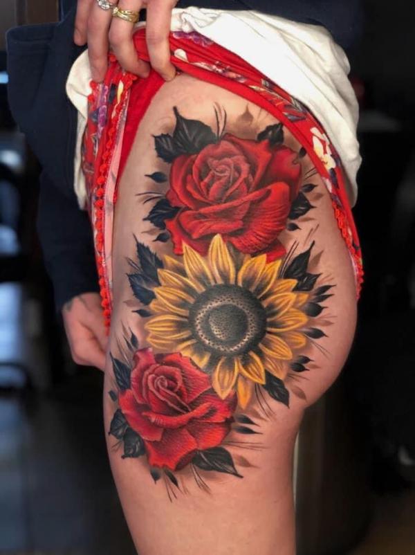 20 Beautiful Sunflower and Rose Tattoo Designs