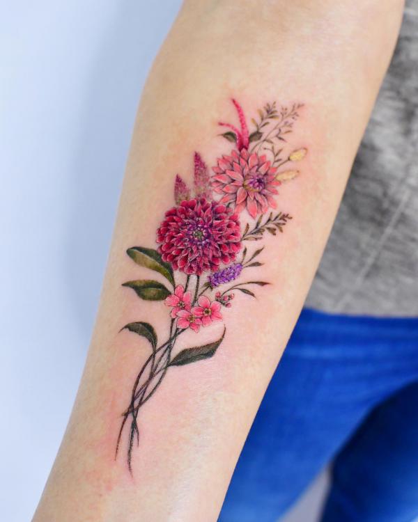 70 Colorful Dahlia Tattoo Designs with Meanings
