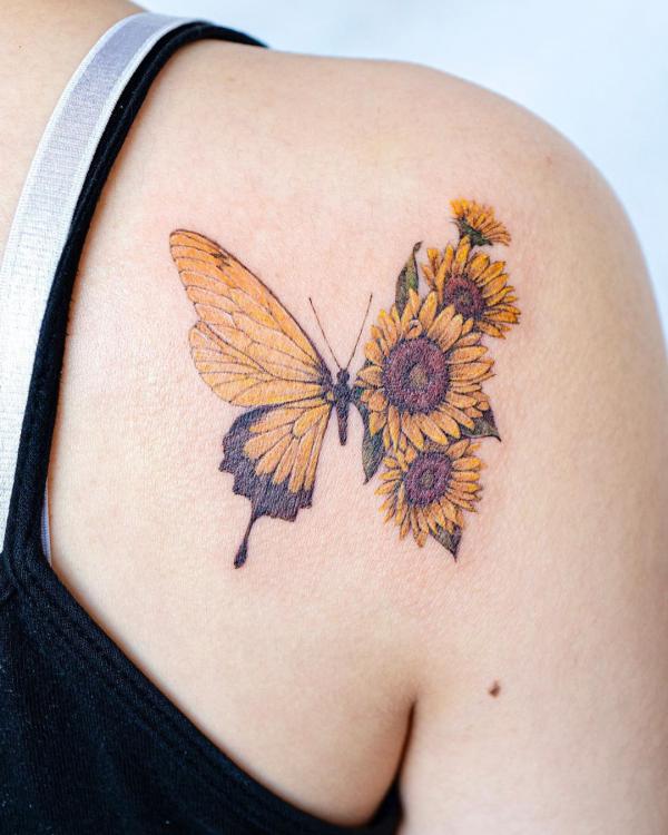 45 Sunflower and Butterfly Tattoo Designs: Ideas for Your Next Ink