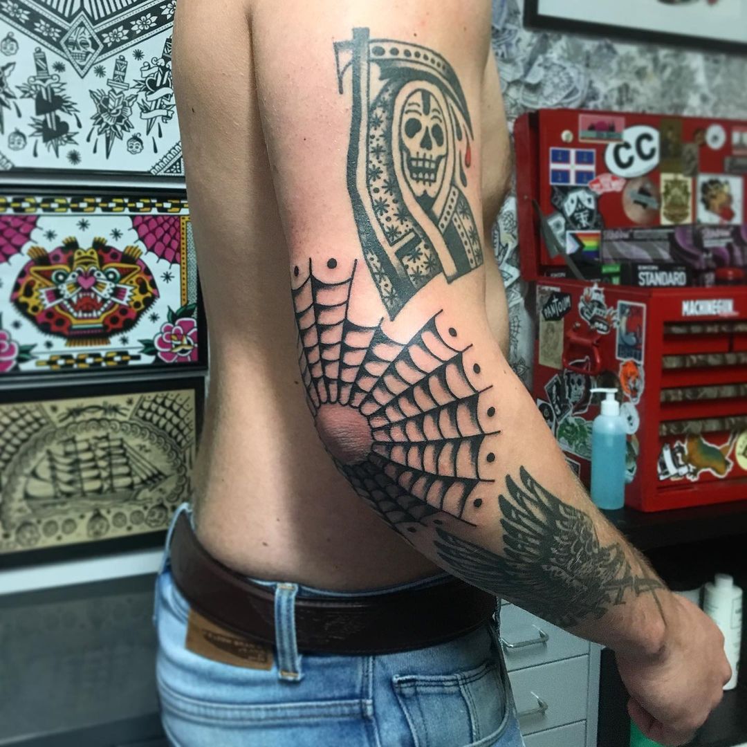 40 Striking Elbow Spiderweb Tattoo Designs