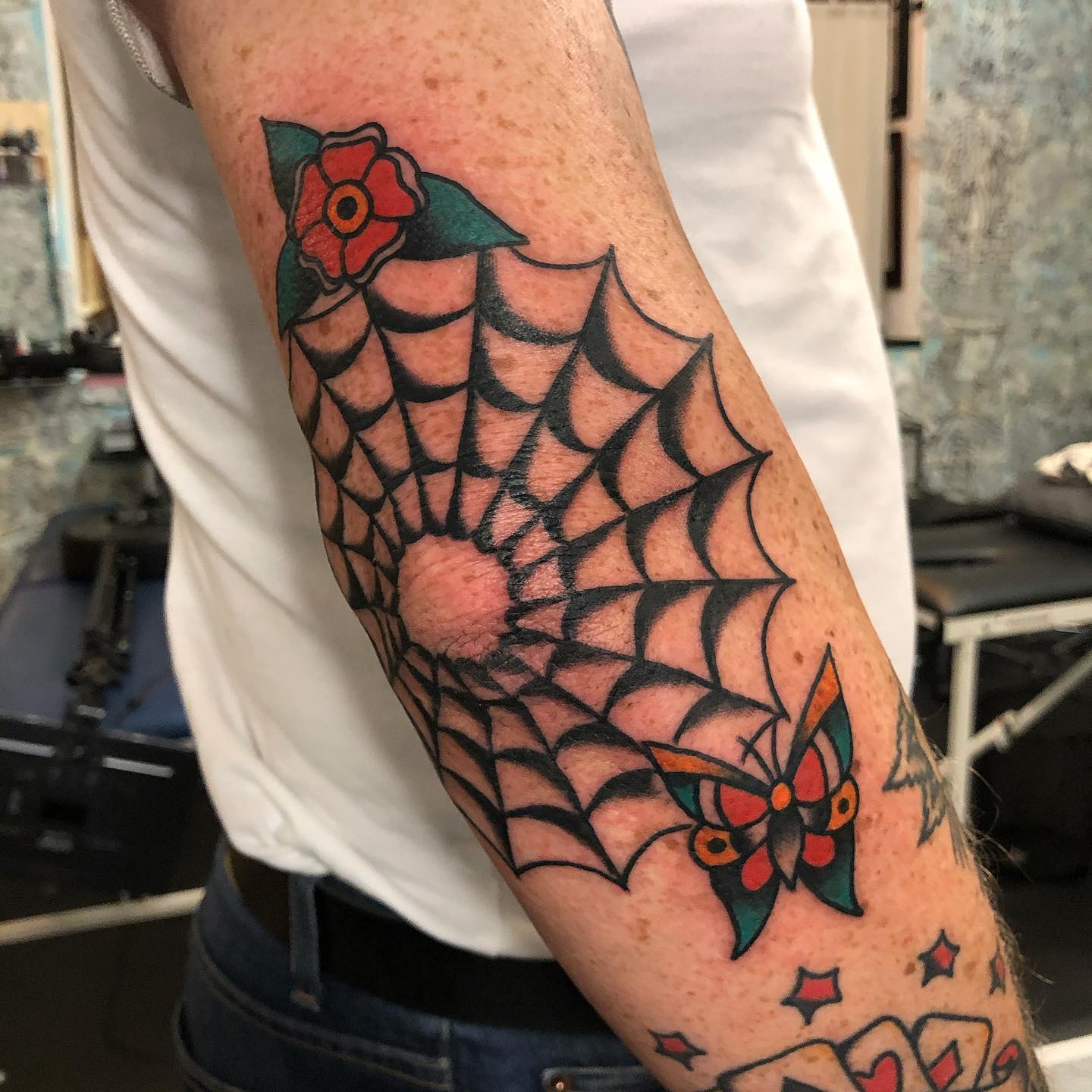 40 Striking Elbow Spiderweb Tattoo Designs