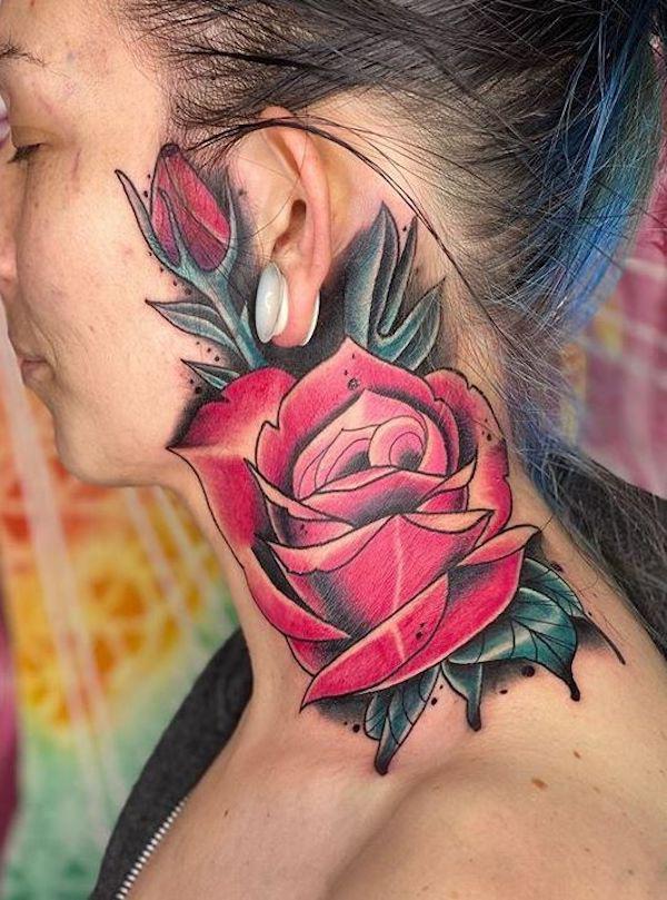 70 Masterful Rose Neck Tattoos and Their Meanings