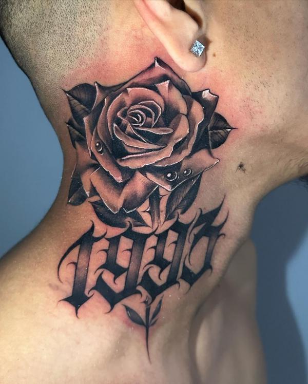 70 Masterful Rose Neck Tattoos and Their Meanings