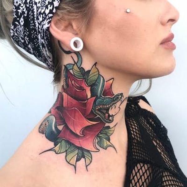 70 Masterful Rose Neck Tattoos and Their Meanings