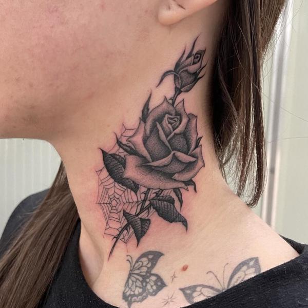 70 Masterful Rose Neck Tattoos and Their Meanings