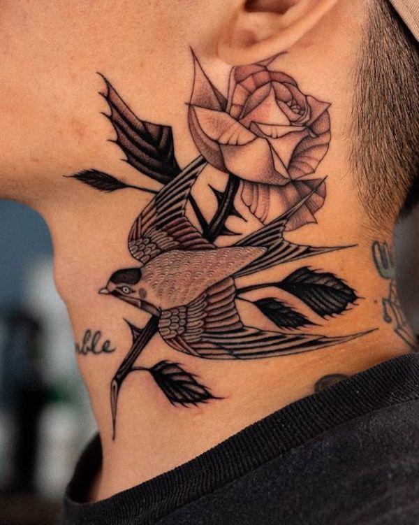 70 Masterful Rose Neck Tattoos and Their Meanings