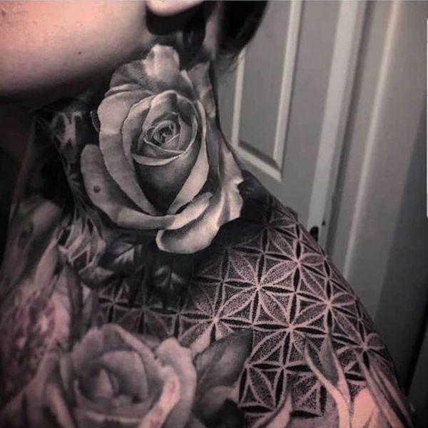 70 Masterful Rose Neck Tattoos and Their Meanings