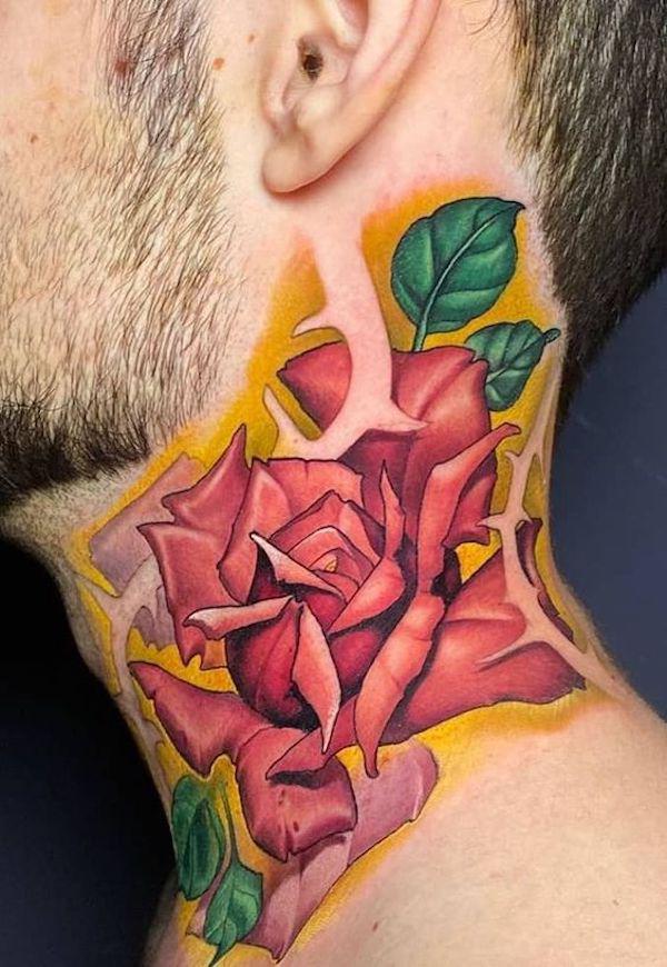 70 Masterful Rose Neck Tattoos and Their Meanings