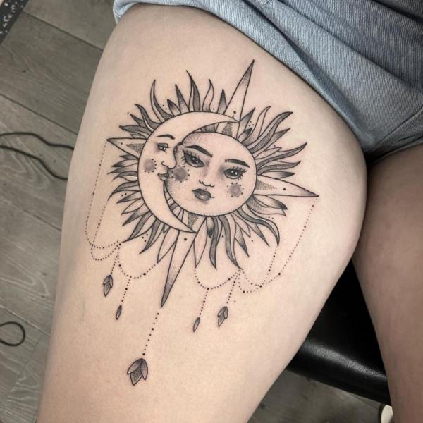 100 Sun and Moon Tattoos with Meaning