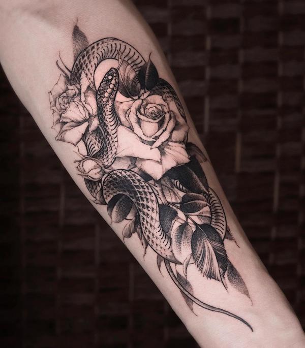 70 Rose and Snake Tattoo Designs with Meaning
