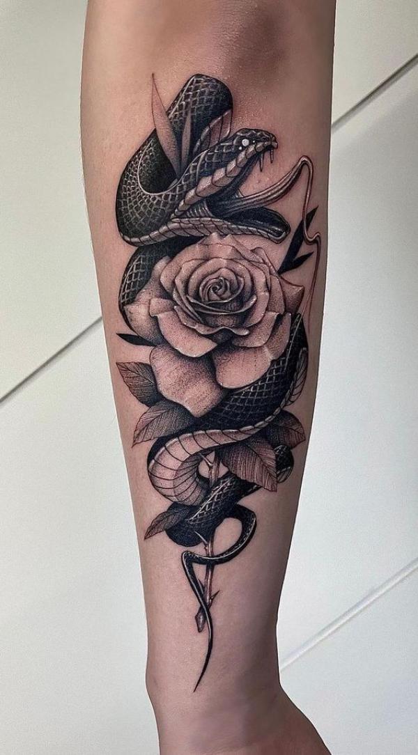 70 Rose and Snake Tattoo Designs with Meaning