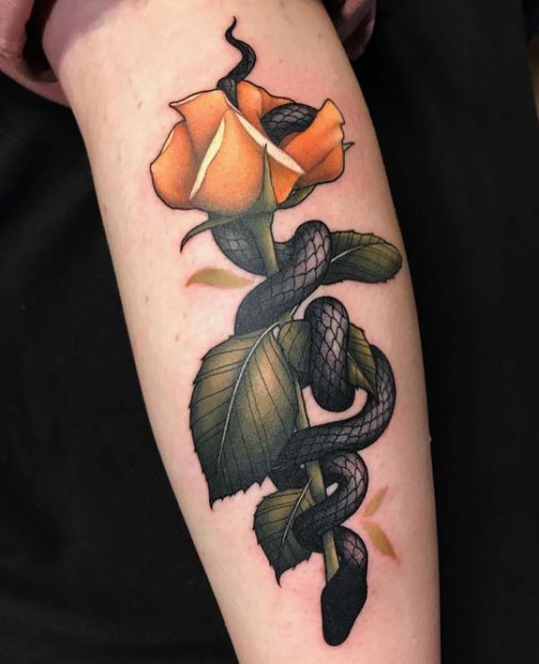 70 Rose and Snake Tattoo Designs with Meaning