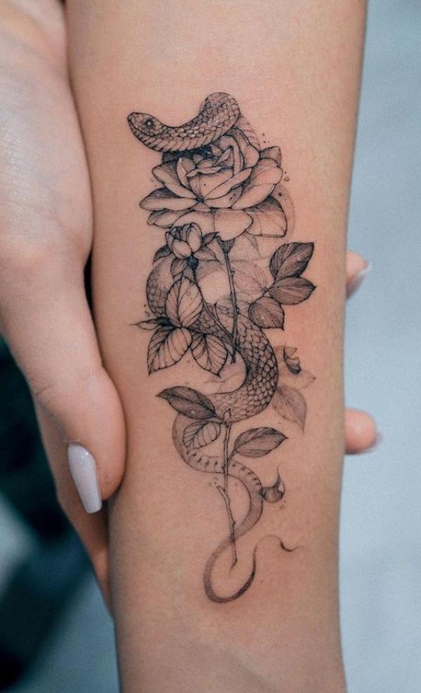70 Rose and Snake Tattoo Designs with Meaning