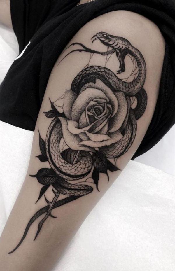 70 Rose and Snake Tattoo Designs with Meaning
