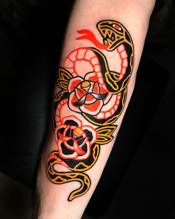 70 Rose and Snake Tattoo Designs with Meaning