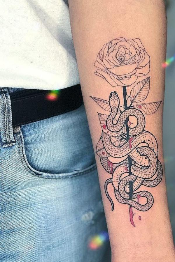 70 Rose and Snake Tattoo Designs with Meaning