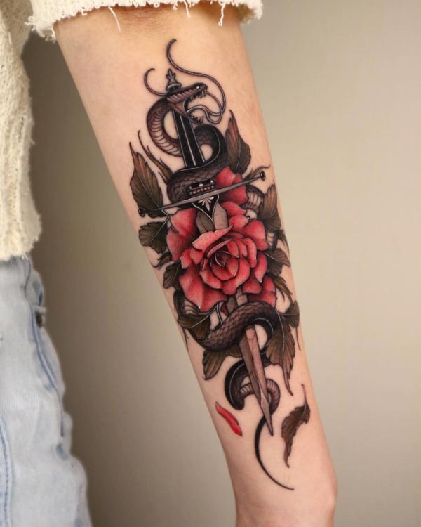 70 Rose and Snake Tattoo Designs with Meaning