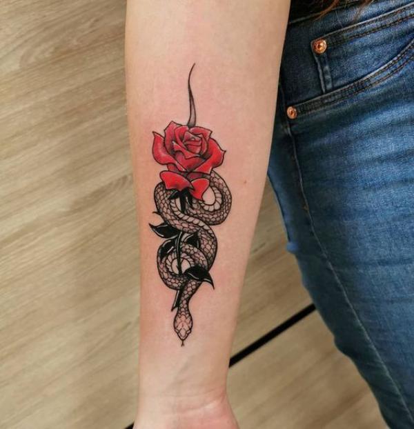 70 Rose and Snake Tattoo Designs with Meaning