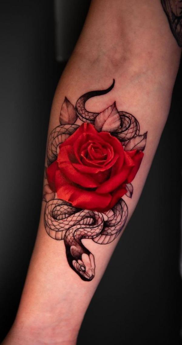 70 Rose and Snake Tattoo Designs with Meaning