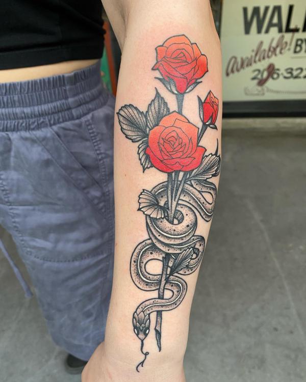 70 Rose and Snake Tattoo Designs with Meaning