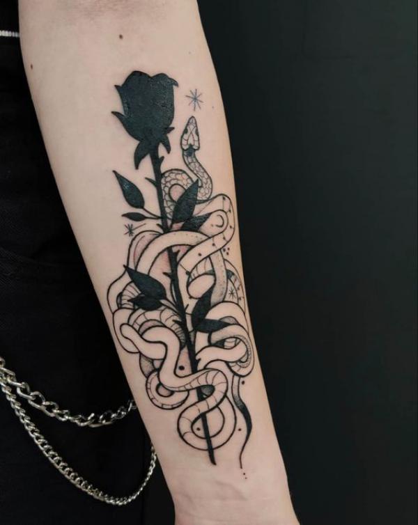 70 Rose and Snake Tattoo Designs with Meaning