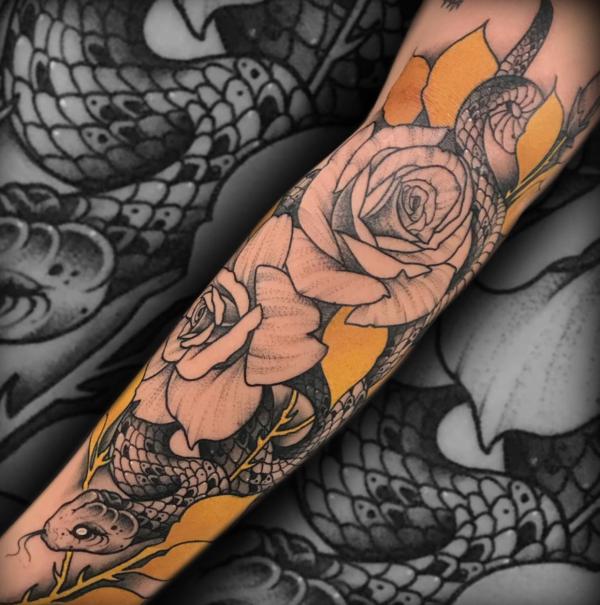 70 Rose and Snake Tattoo Designs with Meaning