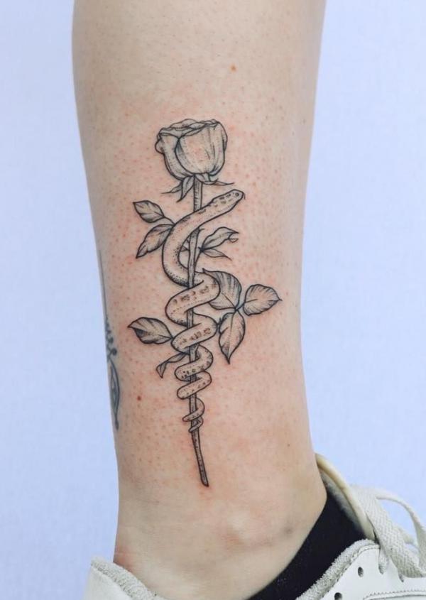 70 Rose and Snake Tattoo Designs with Meaning