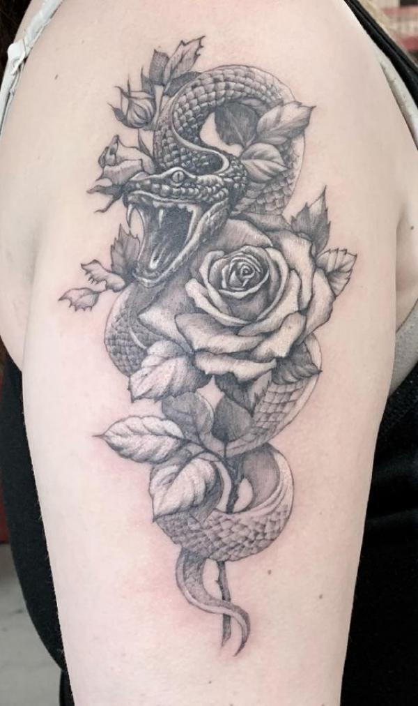70 Rose and Snake Tattoo Designs with Meaning