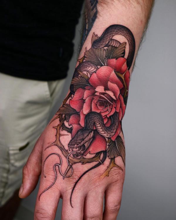 70 Rose and Snake Tattoo Designs with Meaning