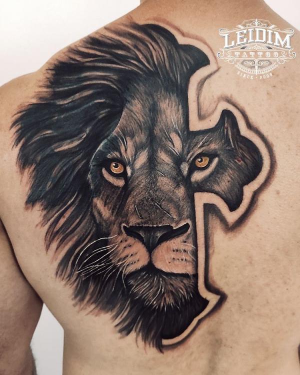 The Majestic Blend: Cross with Lion Tattoos