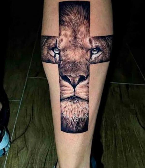 The Majestic Blend: Cross with Lion Tattoos