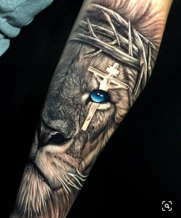 The Majestic Blend: Cross with Lion Tattoos