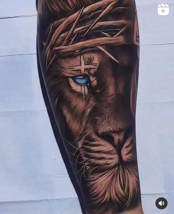 The Majestic Blend: Cross with Lion Tattoos