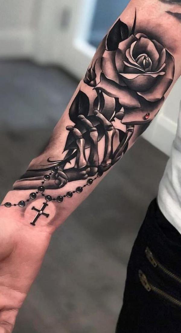 30 Captivating Black and White Rose Tattoo Designs