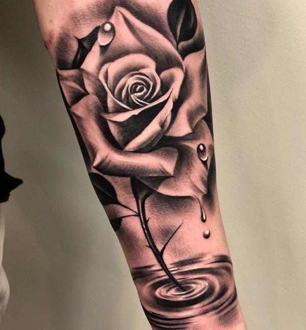30 Captivating Black and White Rose Tattoo Designs