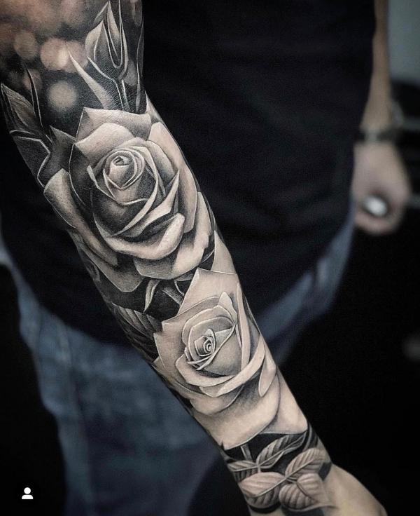 30 Captivating Black and White Rose Tattoo Designs