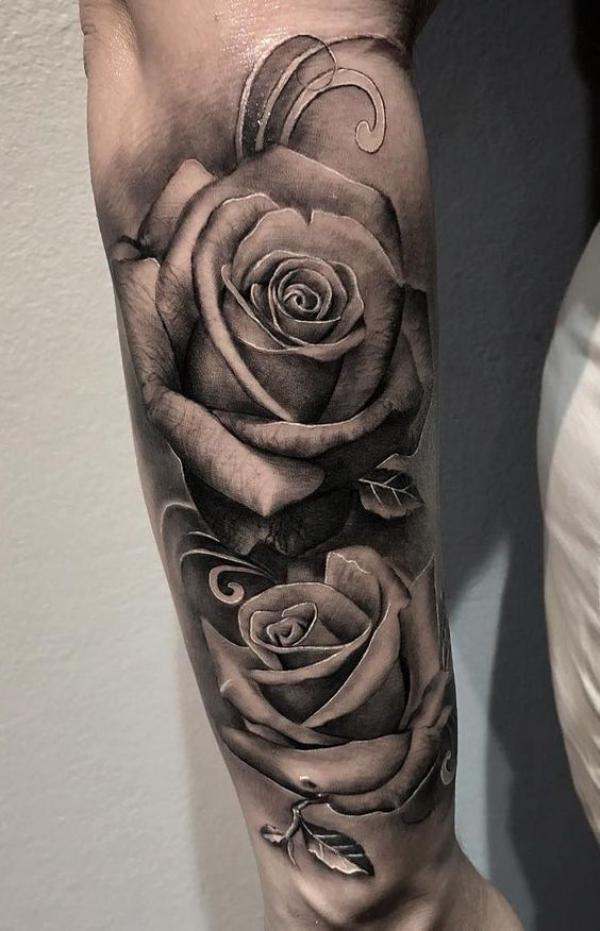 30 Captivating Black and White Rose Tattoo Designs